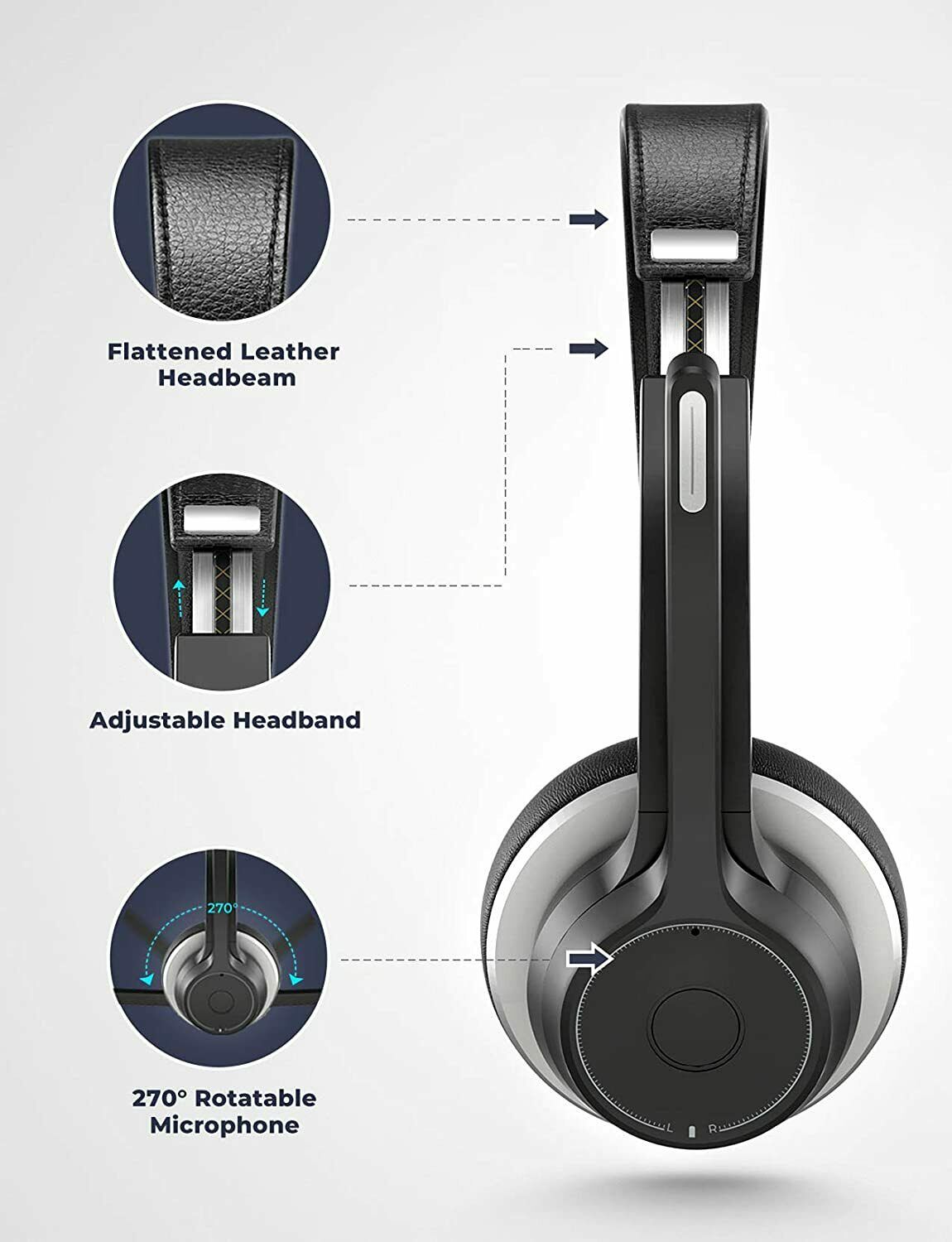 Wireless Over-Ear Headphones With Boom Mic Headset Hands-free Earphones Noise Isolation  - BFZ58 1684-7