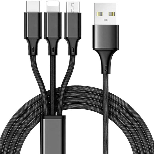 image of  3-in-1 USB Cable (Type-C, 8-Pin, Micro-USB) Charging Wire  Power Cord  USB-C Sync  - BFG86 1857-1