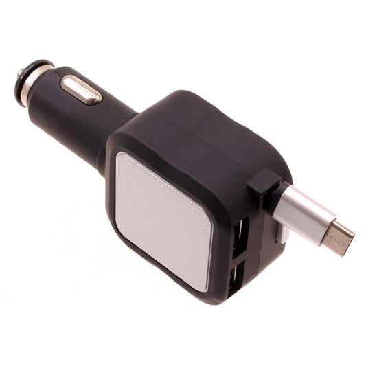 image of Car Charger Retractable 4.8Amp Type-C 2-Port USB Fast Charge  - BFM43 1064-1