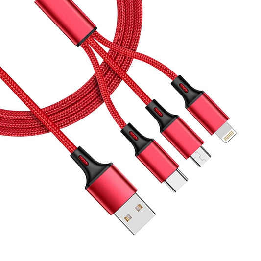 3-in-1 USB Cable (Type-C, 8-Pin, Micro-USB)  Charging Wire  Power Cord  USB-C  Sync  - BFG72 1858-1