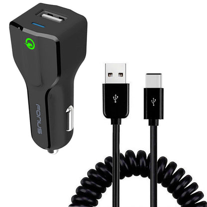 Car Charger 18W Fast USB Port Coiled Cable Type-C Quick Charge  - BFM14 975-1