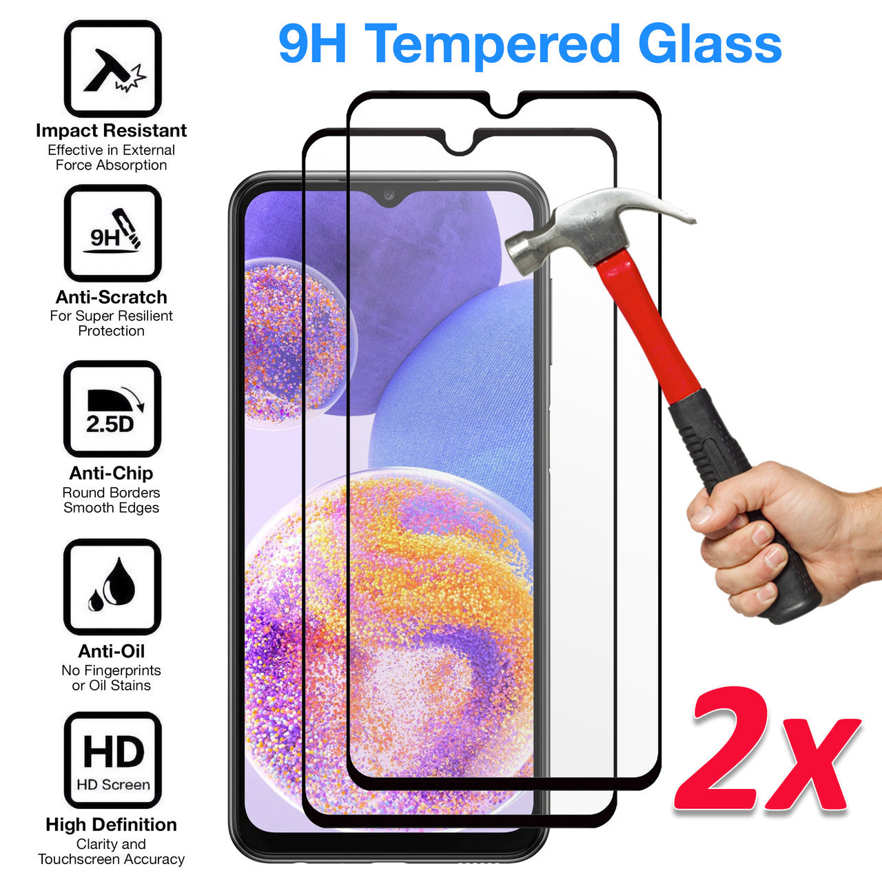 2 Pack Galaxy A14 5G Screen Protector Tempered Glass 2046-2