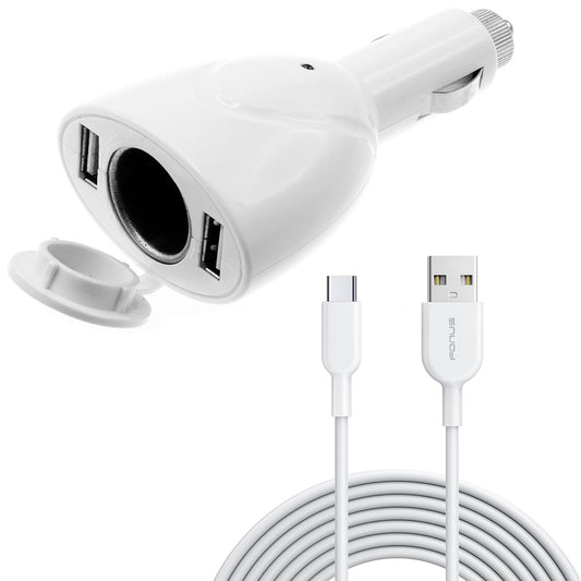 image of 2-Port USB Charger 6ft Type-C Cable Power Cord DC Socket Splitter USB-C Wire  - BFA88 1554-1