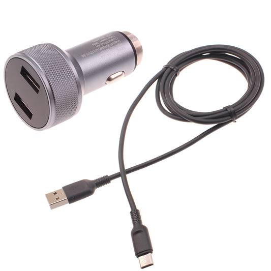 image of Car Charger 24W Fast 2-Port 6ft USB-C Cable DC Socket Power  - BFE15 1497-1