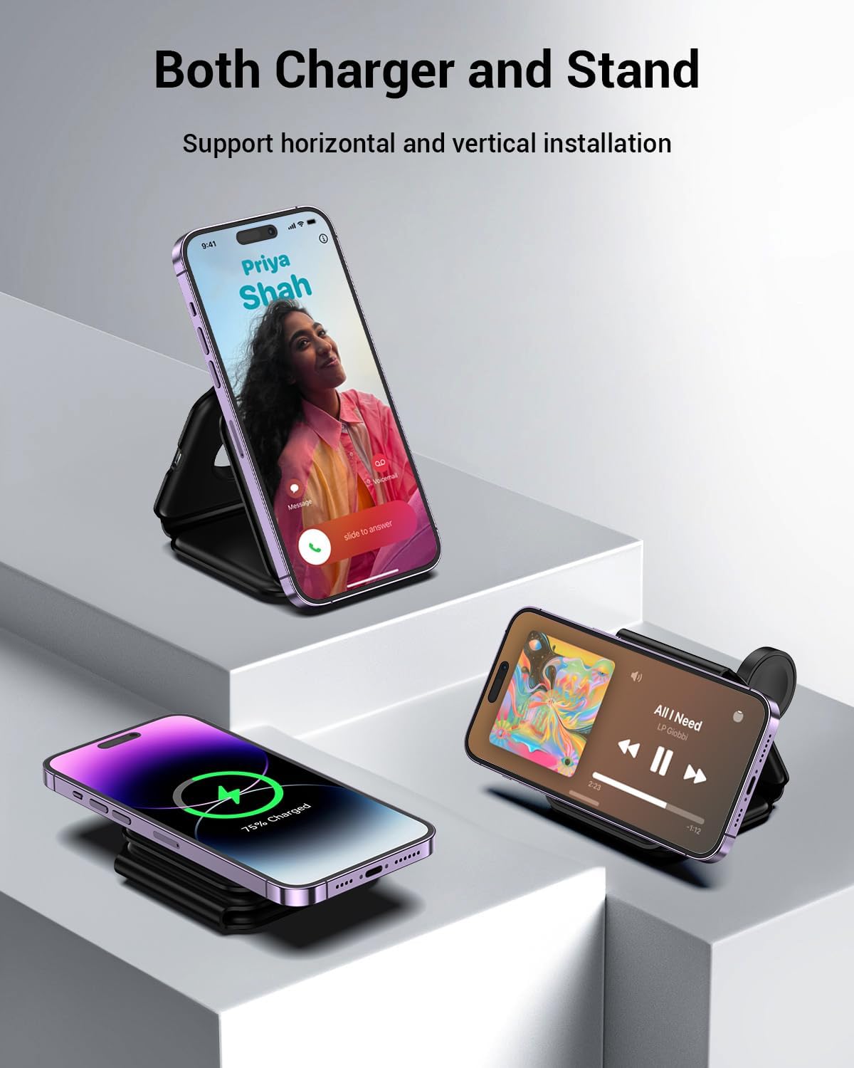 15W Wireless Charger Fast Magnetic Foldable 3 in 1 Charging Station 2034-3