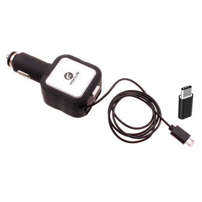 Retractable Car Charger TWO USB PORTS with USB-C Adapter 2016-1