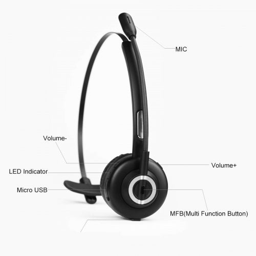 Wireless Headphone Boom Microphone Headset Hands-free Earphone Over-the-Head - BFD85 1309-5