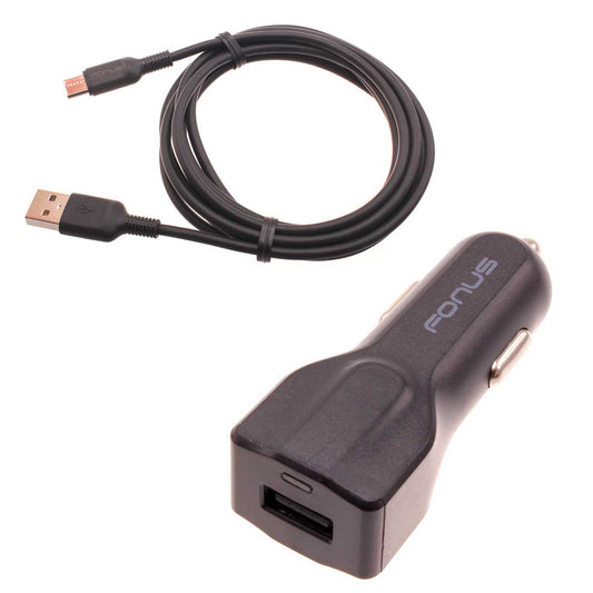 image of Car Charger 24W Fast 2-Port USB 6ft Cable Type-C Turbo Charge  - BFB71 966-1