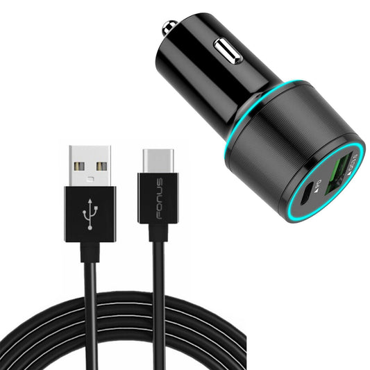 image of Quick Car Charger 36W 2-Port USB Cable Type-C PD  Power Adapter  - BFL91 1336-1