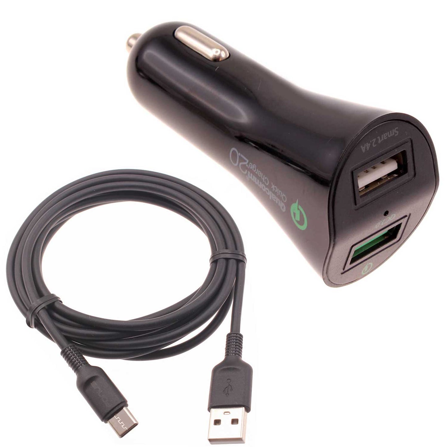 Car Charger 30W Fast 2-Port USB 6ft Cable Type-C Quick Charge  - BFA56 852-1