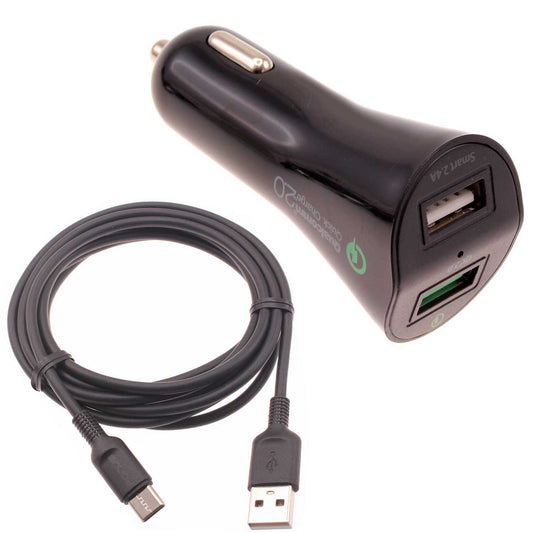 image of Car Charger 30W Fast 2-Port USB 6ft Cable Type-C Quick Charge  - BFA56 852-1