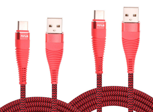  6ft and 10ft Long USB-C Cables   Fast Charge   TYPE-C Cord   Power Wire   Data Sync   Red Braided   - BFJ21+J53 1995-1