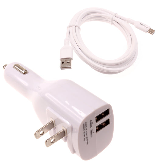 image of 2-in-1 Car Home Charger 6ft Long USB-C Cable TYPE-C Cord Travel Power Adapter Charging Wire Folding Prongs  - BFY12 1733-1