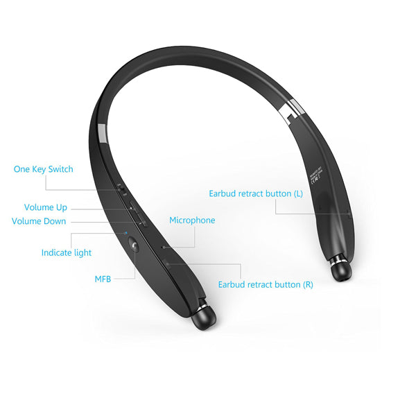 Wireless Headphones Sports Earphones With Mic Folding Retractable Neckband Headset - BFM51 490-5