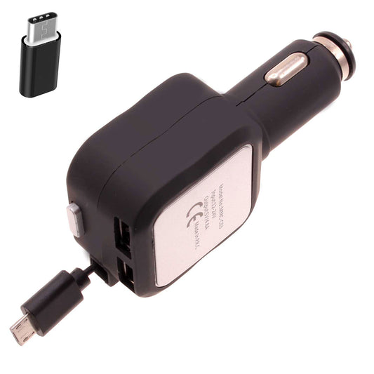 image of Retractable Car Charger TWO USB PORTS with USB-C Adapter 2016-1