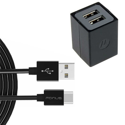 image of Home Wall 2 Port USB Charger with 6ft Long Type-C Cable 2058-1