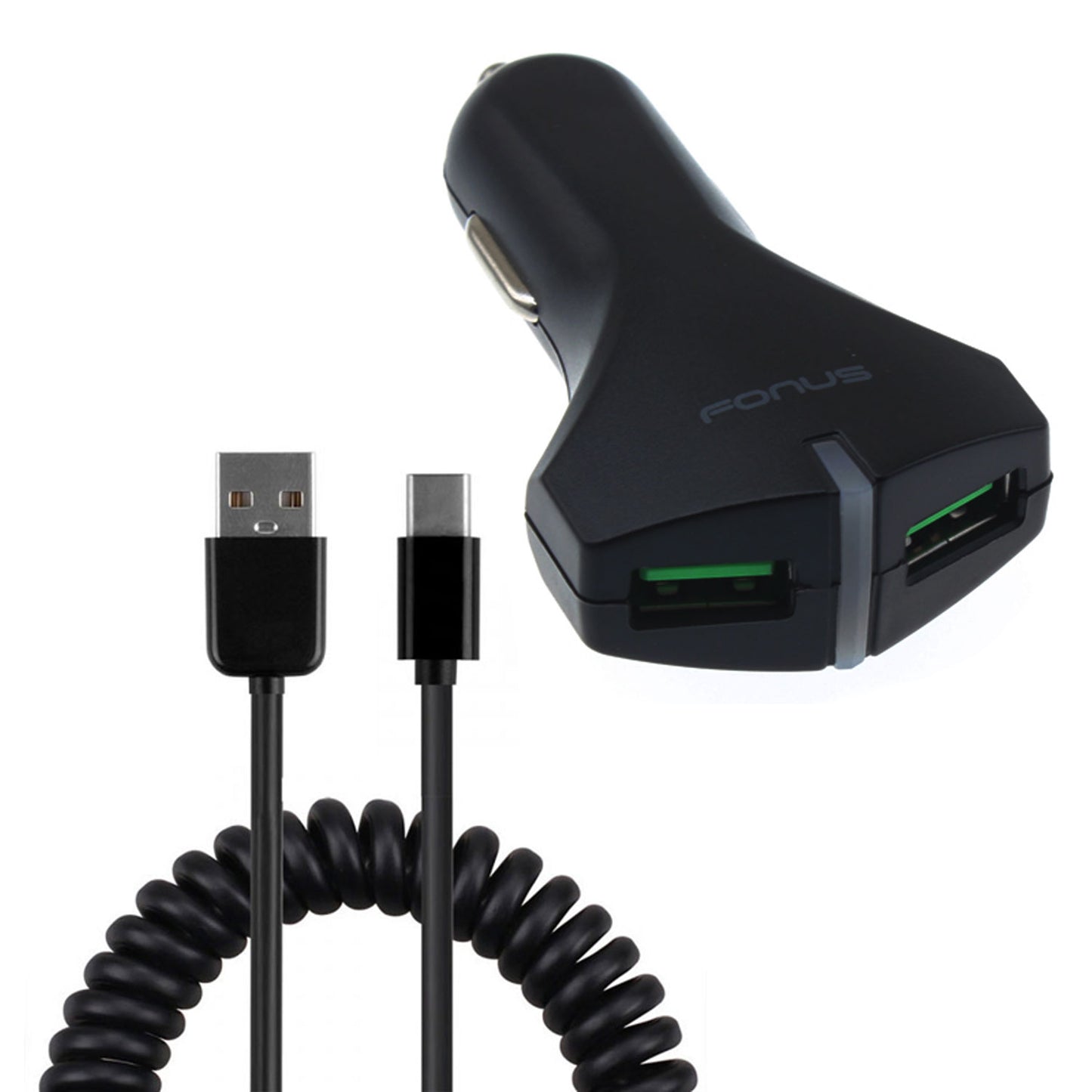 Car Charger 36W Fast 2-Port USB Coiled Cable Type-C Quick Charge  - BFE39 1487-1