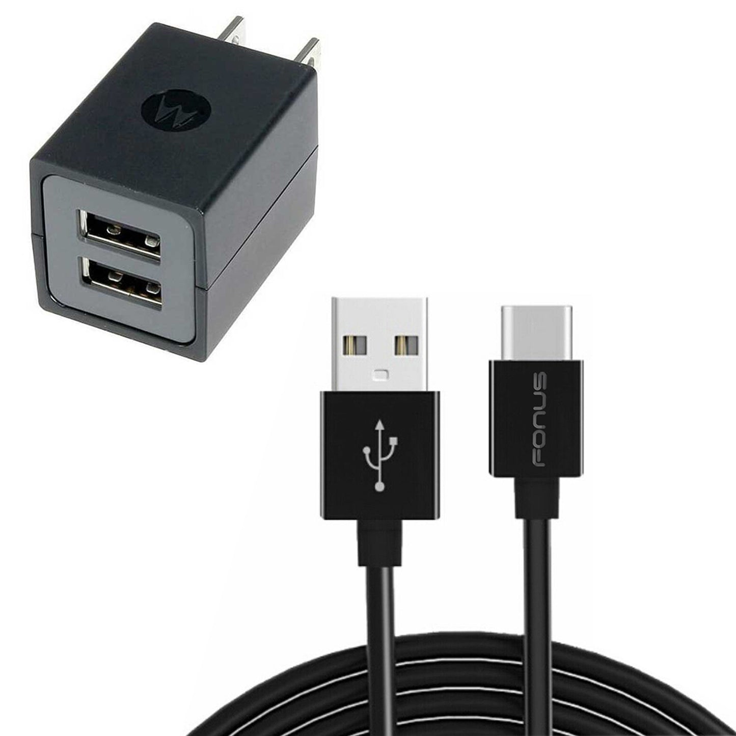 Home Wall 2 Port USB Charger with 6ft Long Type-C Cable 2058-1