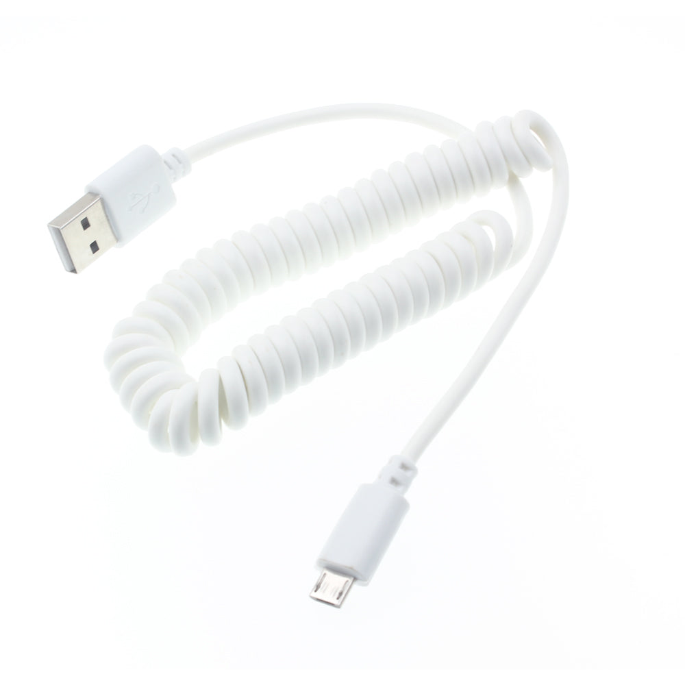 Coiled USB Cable  Charger Cord Power Wire Sync White  - BFK34 1878-5