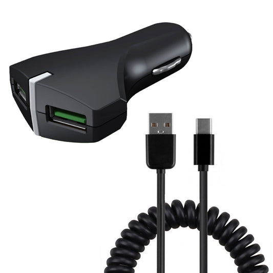 image of Car Charger 36W Fast 2-Port USB Coiled Cable Type-C Quick Charge  - BFE39 1487-1