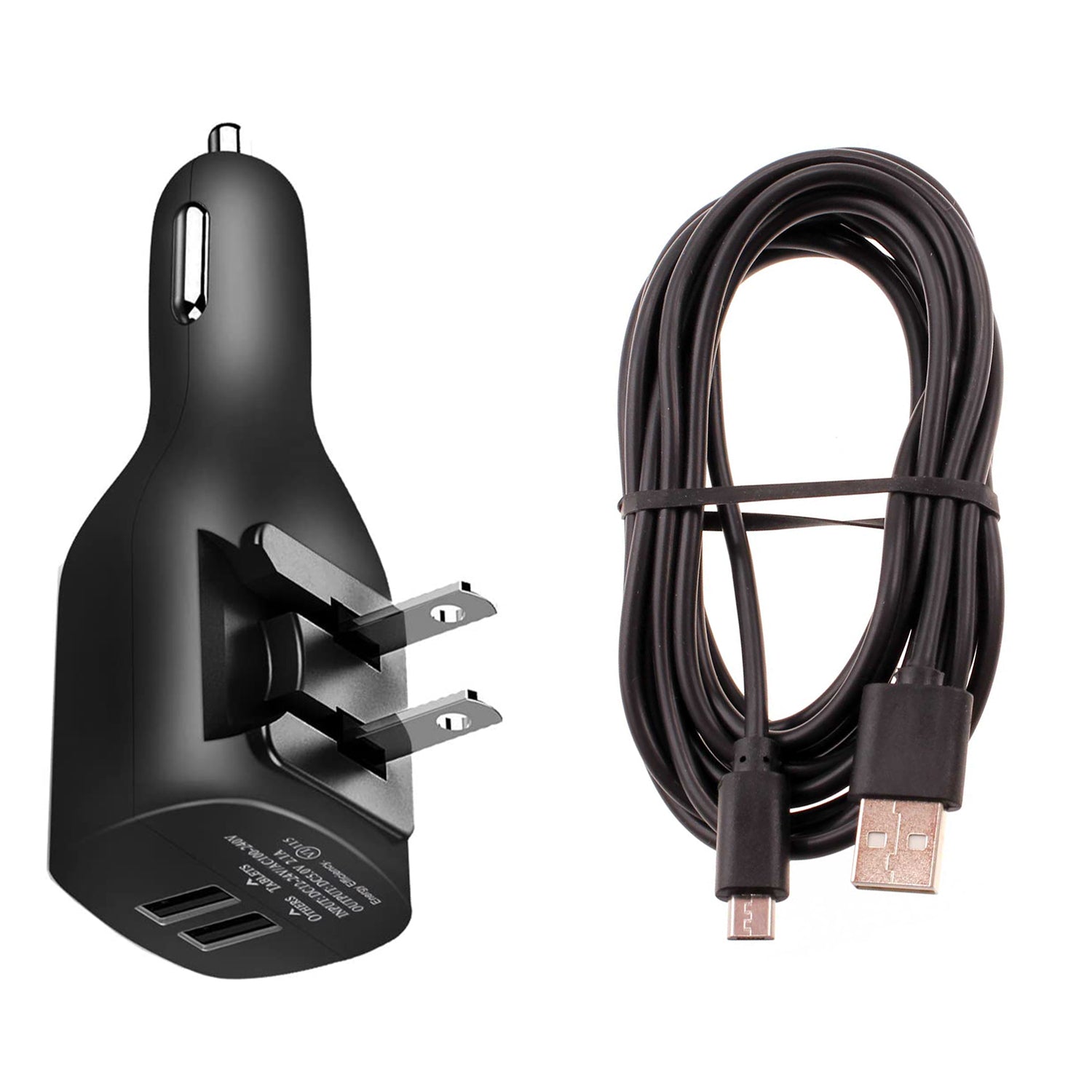 2-in-1 Car Home Charger 6ft Micro USB Cable Long Cord Travel Power Adapter Charging Wire Folding Prongs  - BFY09 1730-1