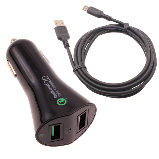 image of Car Charger 30W Fast 2-Port USB 6ft Cable Type-C Quick Charge  - BFA56 852-1