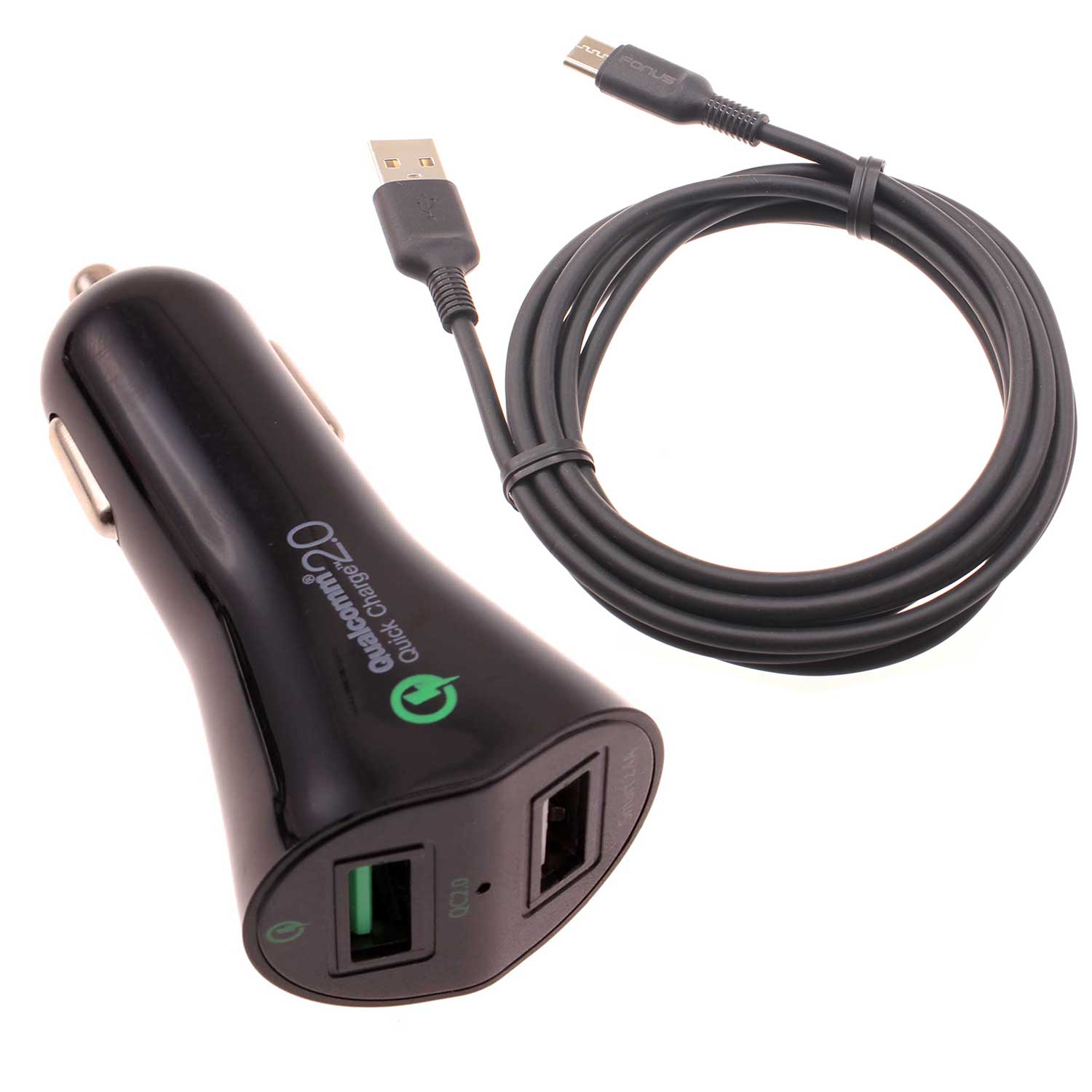 Car Charger 30W Fast 2-Port USB 6ft Cable Type-C Quick Charge  - BFA56 852-1