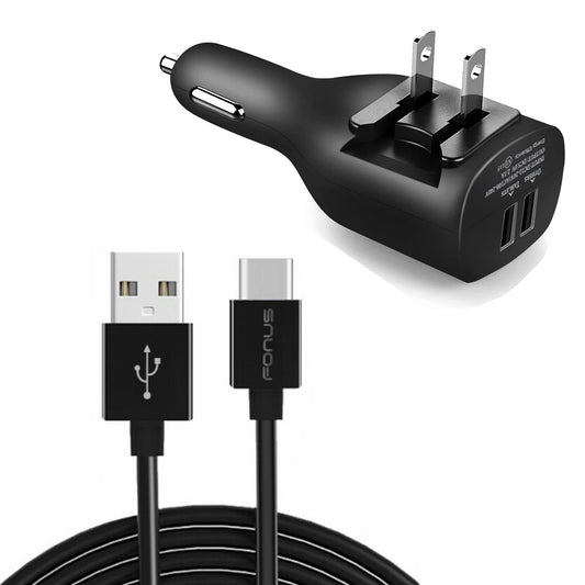 image of 2-in-1 Car Home Charger 6ft Long USB-C Cable TYPE-C Cord Travel Power Adapter Charging Wire Folding Prongs  - BFY10 1731-1