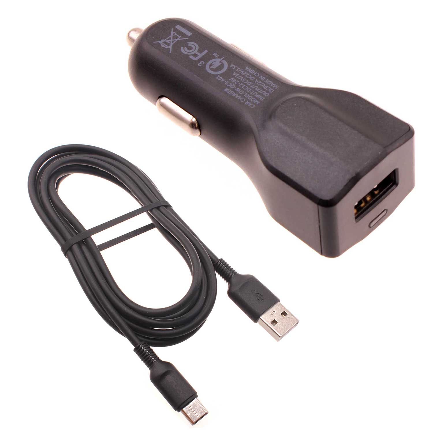 Car Charger 24W Fast 2-Port USB 6ft Cable Type-C Turbo Charge  - BFB71 966-1