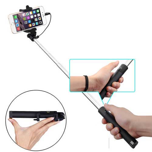 image of Wired Selfie Stick Monopod Remote Shutter Built-in Self-Portrait Extendable  - BFXB41 485-1