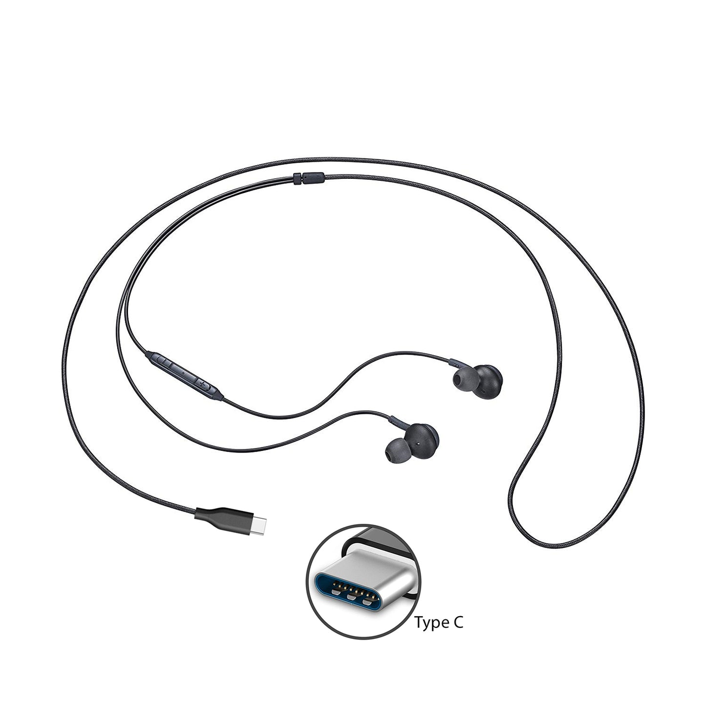 TYPE-C Earphones Wired Earbuds Headphones - Black 2084-2