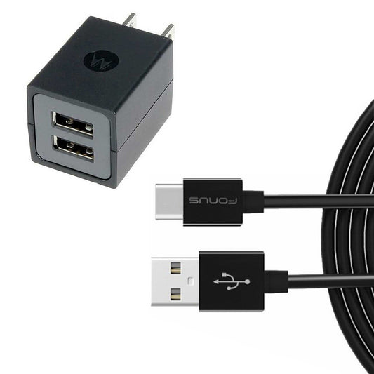 Home Wall 2 Port USB Charger with 6ft Long Type-C Cable 2058-1