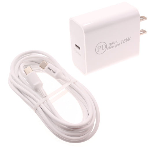 image of 18W PD Home Charger Fast Type-C 10ft Long Cable Quick Power Adapter  - BFE03 1489-1