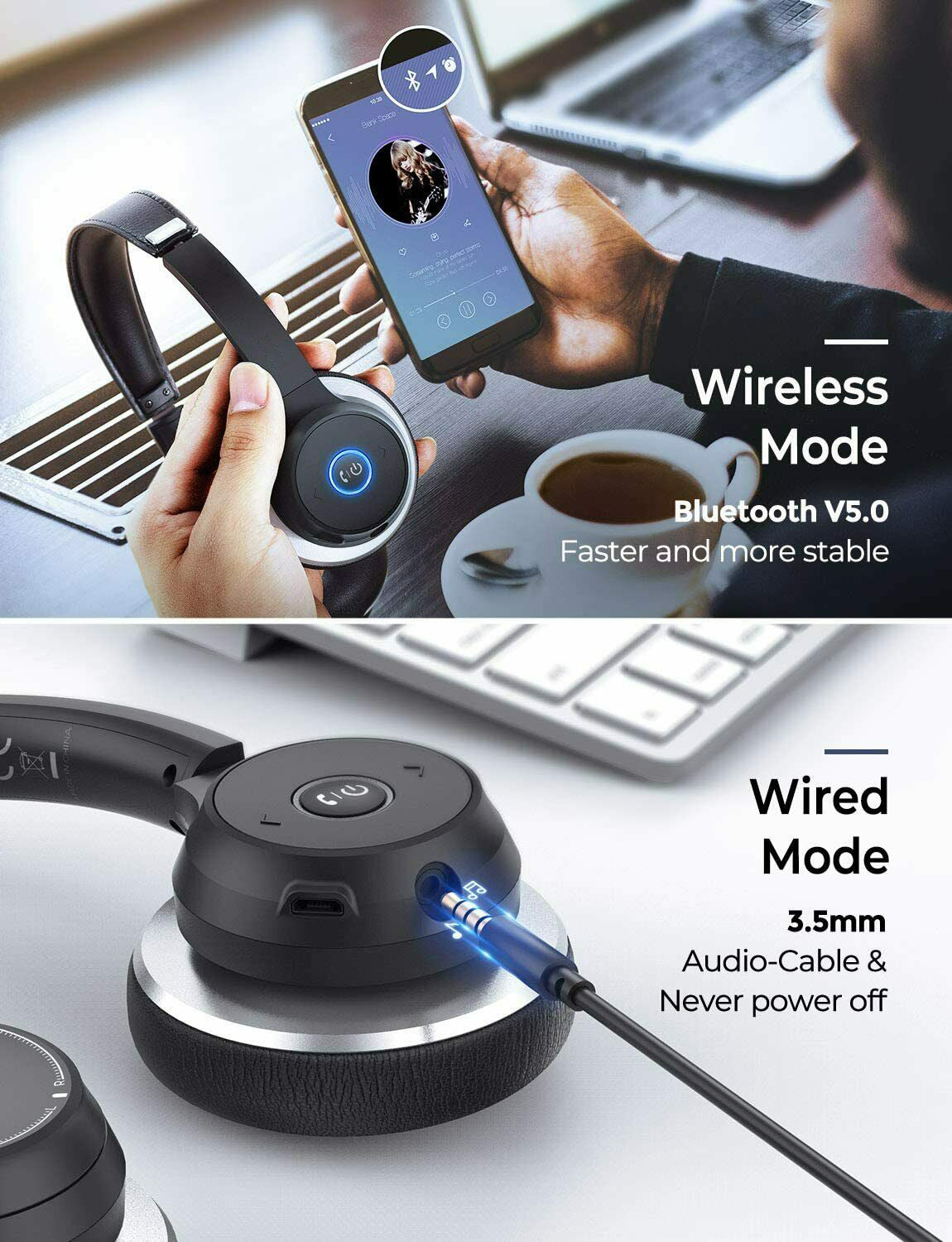 Wireless Over-Ear Headphones With Boom Mic Headset Hands-free Earphones Noise Isolation - BFZ58 1684-5