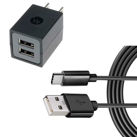 image of Home Wall 2 Port USB Charger with 6ft Long Type-C Cable 2058-1