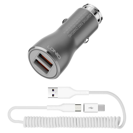 image of  Car Charger   36W Fast   2-Port USB   Coiled Cable   Type-C   Quick Charge   - BFK21 1877-1