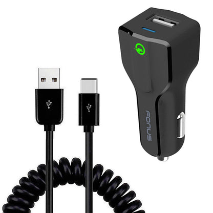 Car Charger 18W Fast USB Port Coiled Cable Type-C Quick Charge  - BFM14 975-1