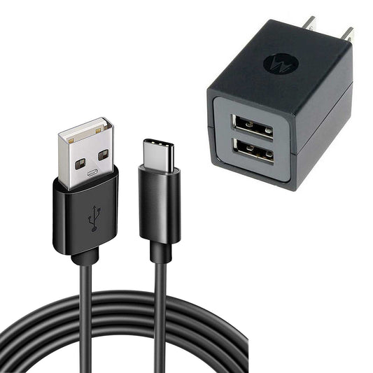 image of Home Wall 2 Port USB Charger with 6ft Long Type-C Cable 2058-1