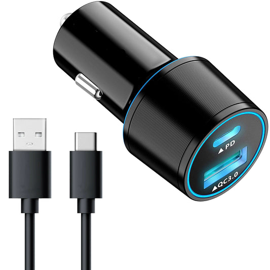 image of Quick Car Charger 36W 2-Port USB Cable Type-C PD  Power Adapter  - BFL91 1336-1