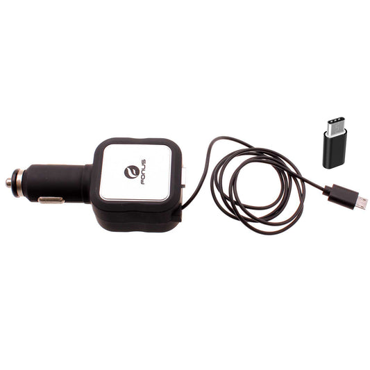 image of Retractable Car Charger TWO USB PORTS with USB-C Adapter 2016-1