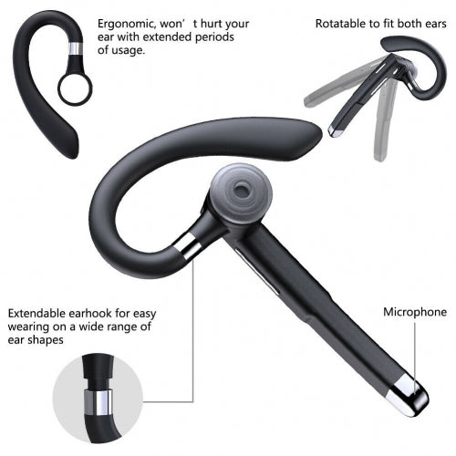 Wireless Earphone Ear-hook Headphone Boom Mic Handsfree Single Headset - BFJ36 1545-4