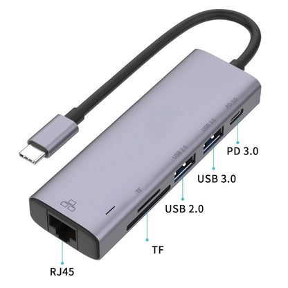 6-in-1 RJ45 SD/TF Card Reader Adapter Hub Charging Port 2014-5