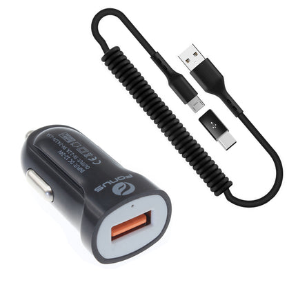  24W Fast Car Charger  Coiled USB Cable Micro-USB to USB-C Adapter Power Cord Wire  Quick Charge   - BFK78 1880-1