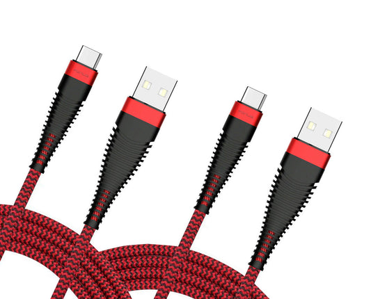 image of 6ft and 10ft Long USB-C Cables Fast Charge TYPE-C Cord Power Wire Data Sync Red Braided  - BFY76 1803-1