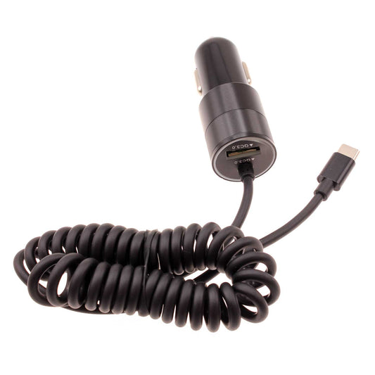 image of 36W Fast Car Charger USB-C Power Adapter Coiled Type-C Cable Extra USB Port DC Socket  - BFJ27 1573-1