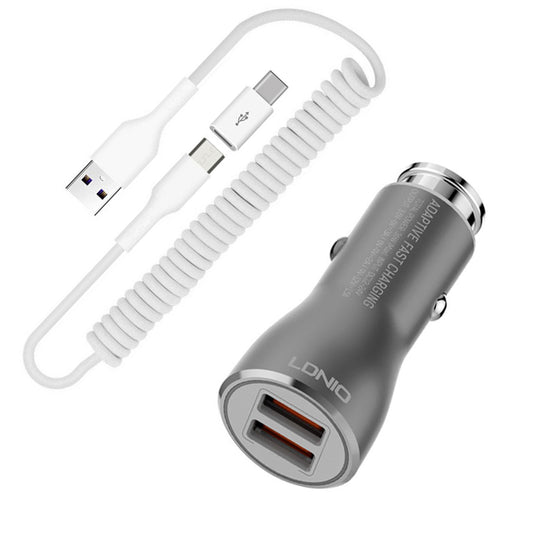 image of  Car Charger   36W Fast   2-Port USB   Coiled Cable   Type-C   Quick Charge   - BFK21 1877-1