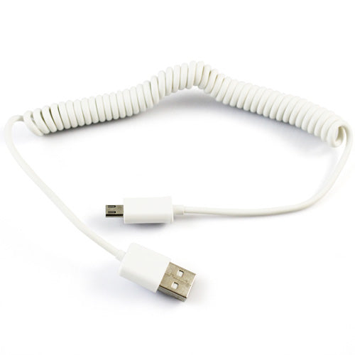 Coiled USB Cable  Charger Cord Power Wire Sync White  - BFK34 1878-3