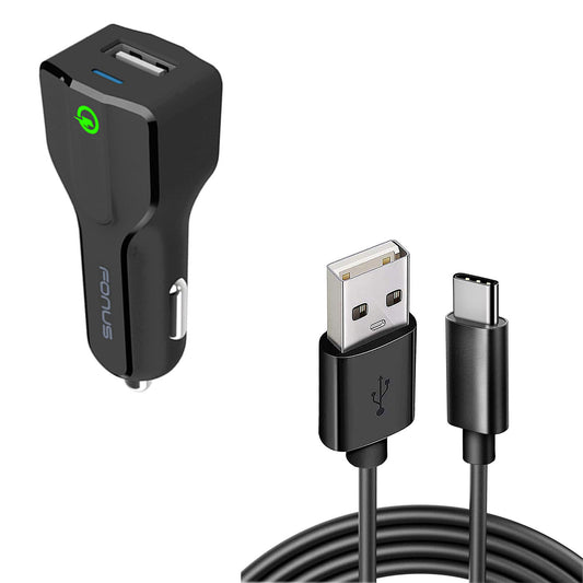 image of Car Charger 18W Fast USB Port 6ft Cable Type-C Quick Charge  - BFK42 973-1