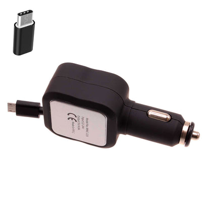 Retractable Car Charger TWO USB PORTS with USB-C Adapter 2016-1