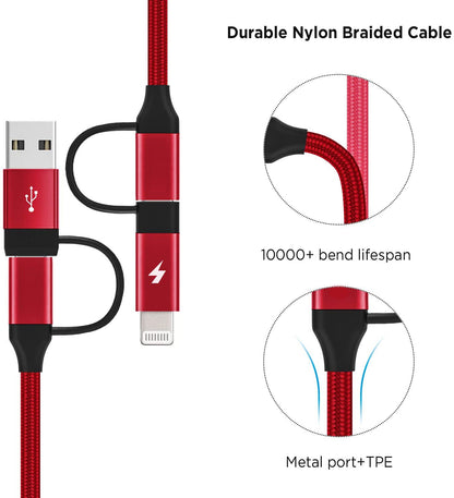 4-in-1 USB-C Cable Fast Charger Power Cord [Type-C, iPhone, USB-A] Wire USB  - BFC70 1672-2